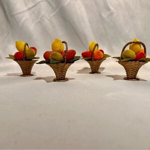 Vintage Flocked Fruit Baskets in Gold Baskets, Set of 4-Hong Kong
